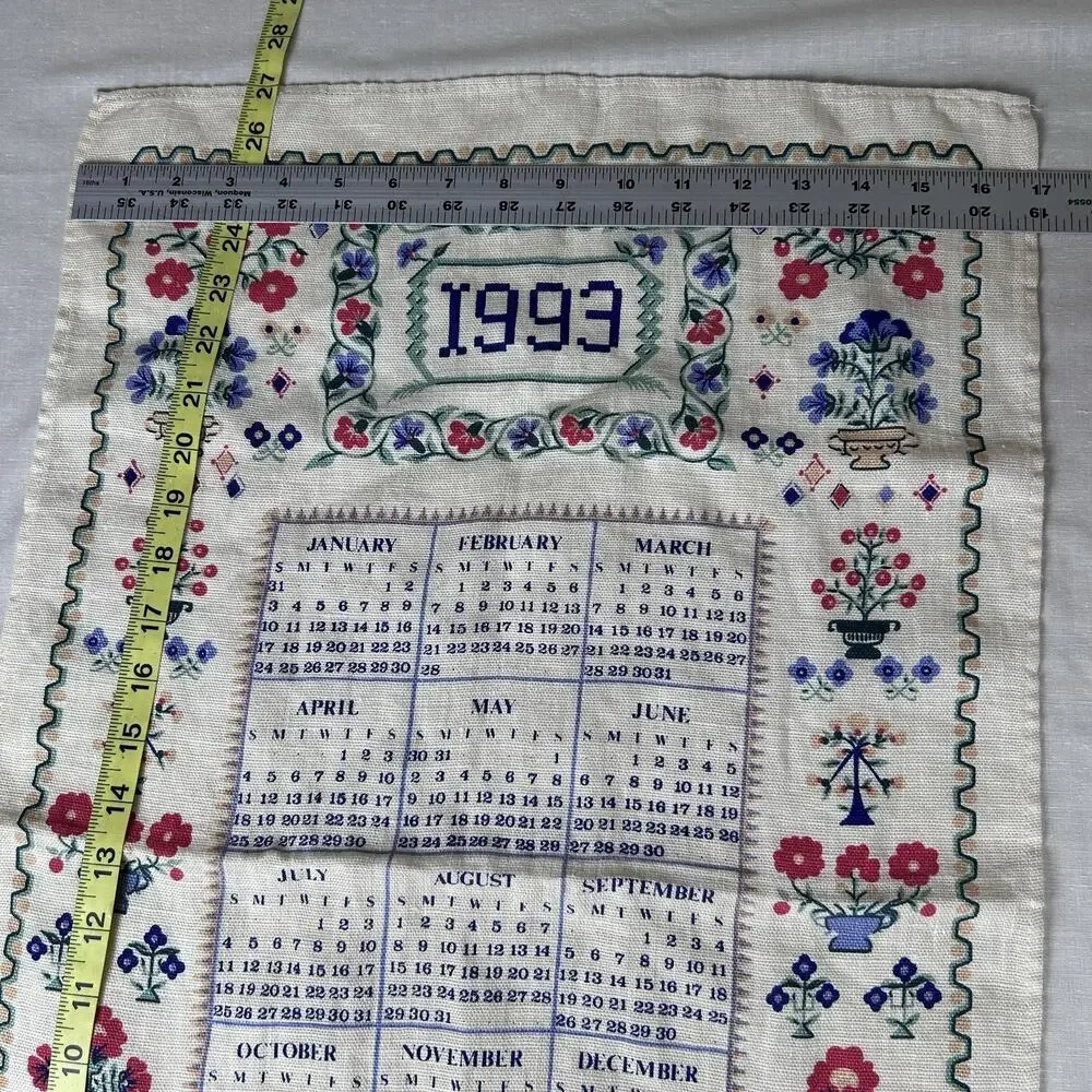 VTG Irish Linen tea towel Sampler 1993 Ulster printed calendar made in Ireland